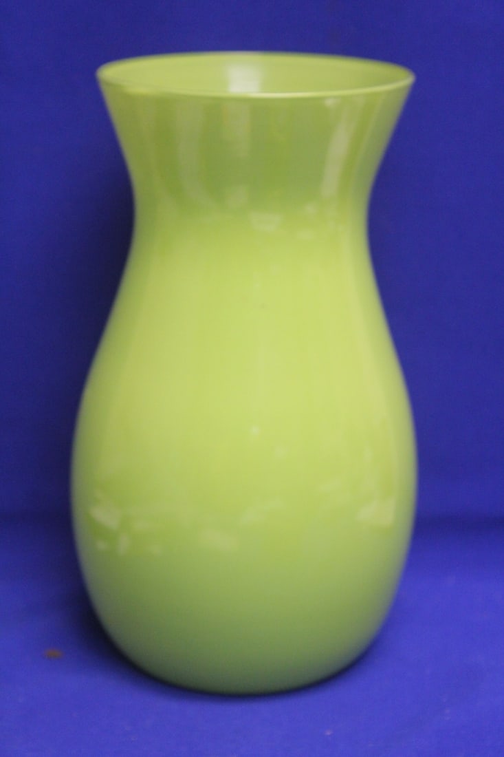 Green Glass Vase: 9" tall