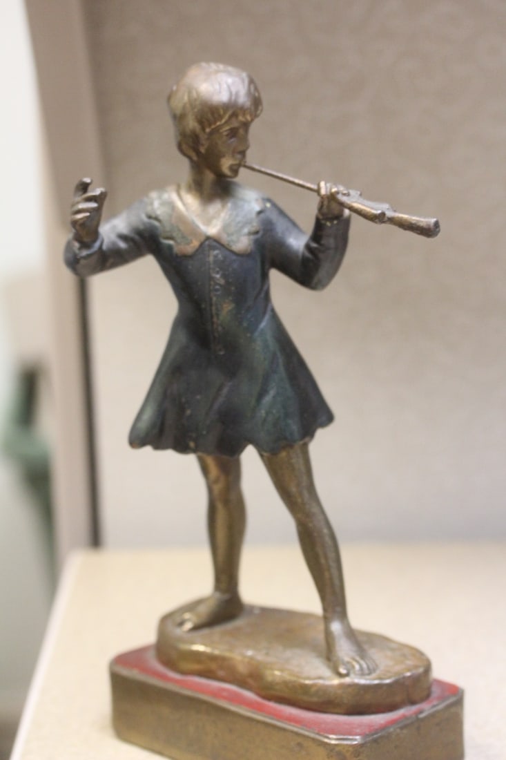 Art Deco Bronze Girl with Trumpet: Antique - 9 1/2" tall