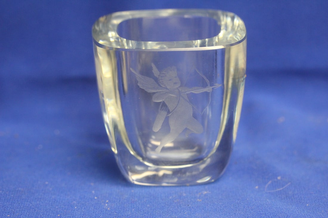 Etched Glass Vase/Pot: 3 inches across