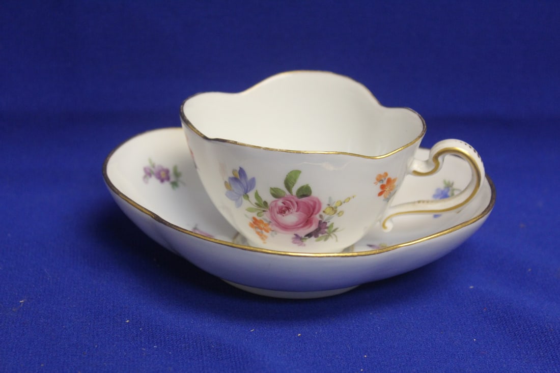 German Meissen Cup and Saucer: saucer= 5 3/8" across