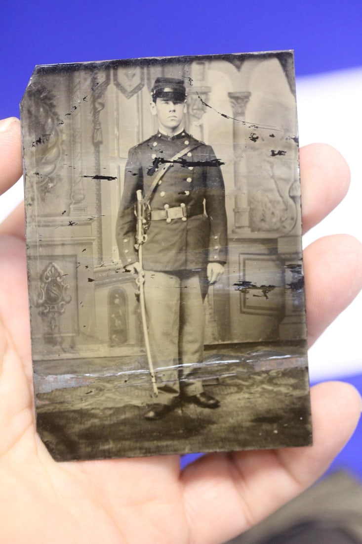 Tin Type Photograph of a Union Soldier: 3 1/2" x 2 1/2" - please note= bends