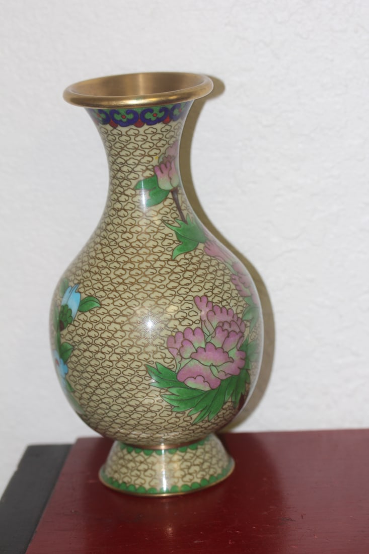 Chinese Cloisonne Vase: a couple of minor scratches as shown - 8 1/4" tall