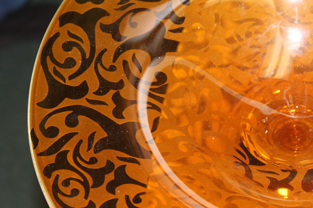 Signed Michael Weems Etched Compote - 3
