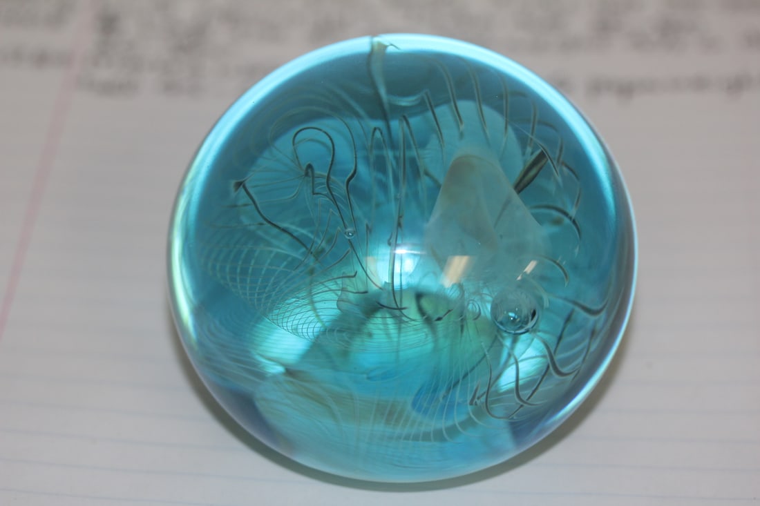 Signed Art Glass Paperweight: signed Slade or Bill Slade - dated 1987 - 3 inches in diameter