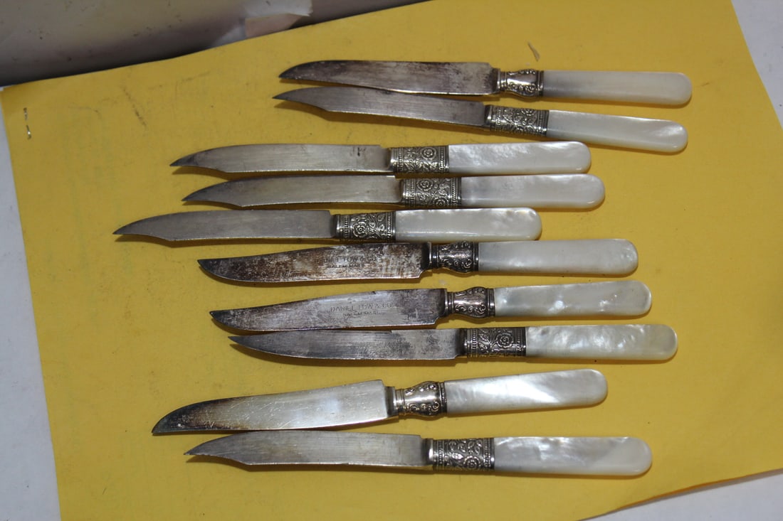 Sterling and Mother of Pearl Handle Knives: lot of ten - 6 inches long