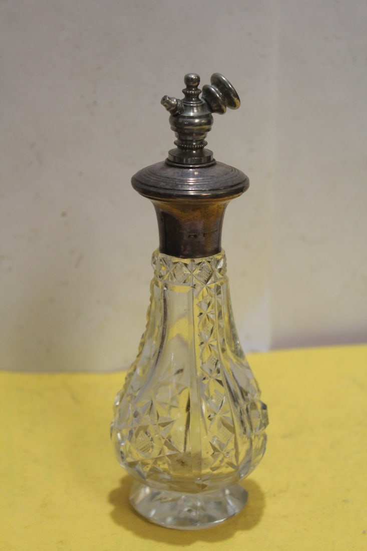 A Sterling Atomizer Glass Bottle: most likely a perfume bottle - 6 1/2" tall