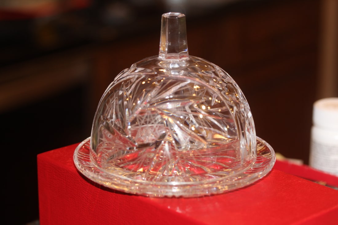 Cut Glass Dome Cover Cheese Dish: possible Waterford - 5 inches tall