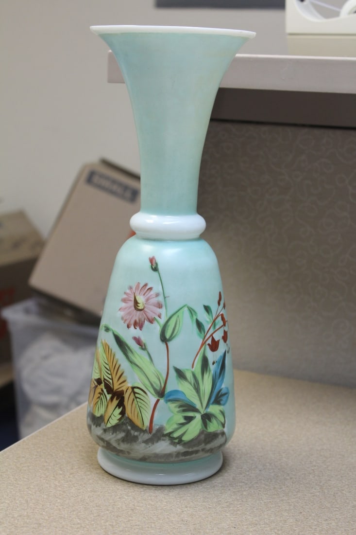 Large Bristol Glass Vase: 13 1/2" tall