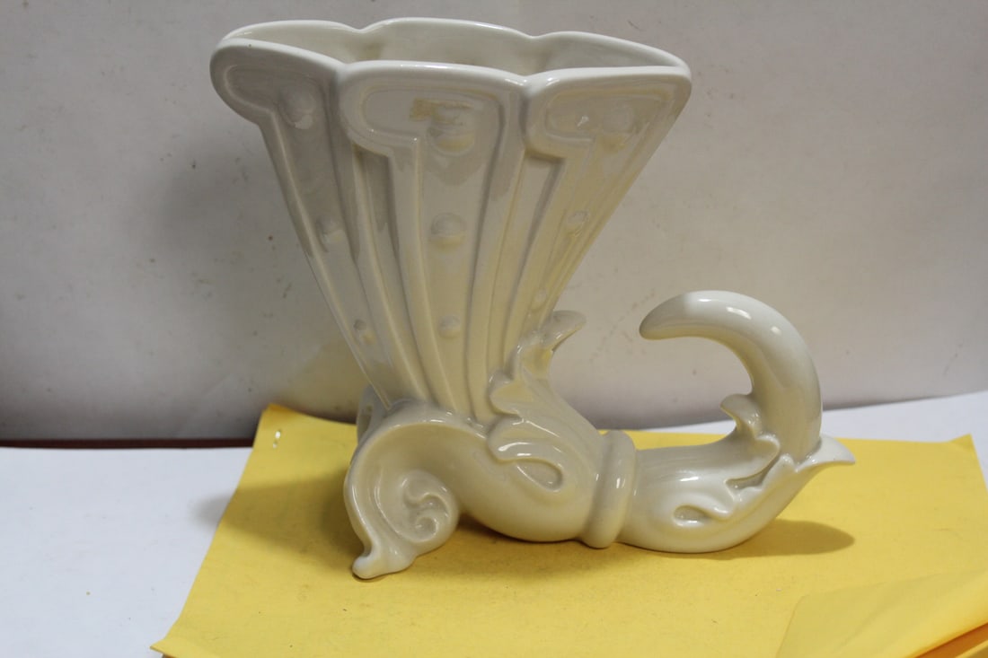 A Vintage Ceramic Cornucopia Vase: 6 7/8" tall by 8 1/4" wide