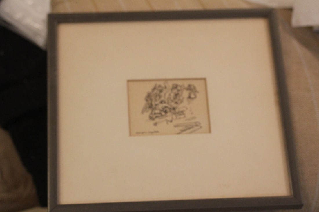 Framed Ink Wash by Aaron Sopher: overall= 9 7/8" x 9 1/4" - sight= 3 1/8" x 2 1/2"