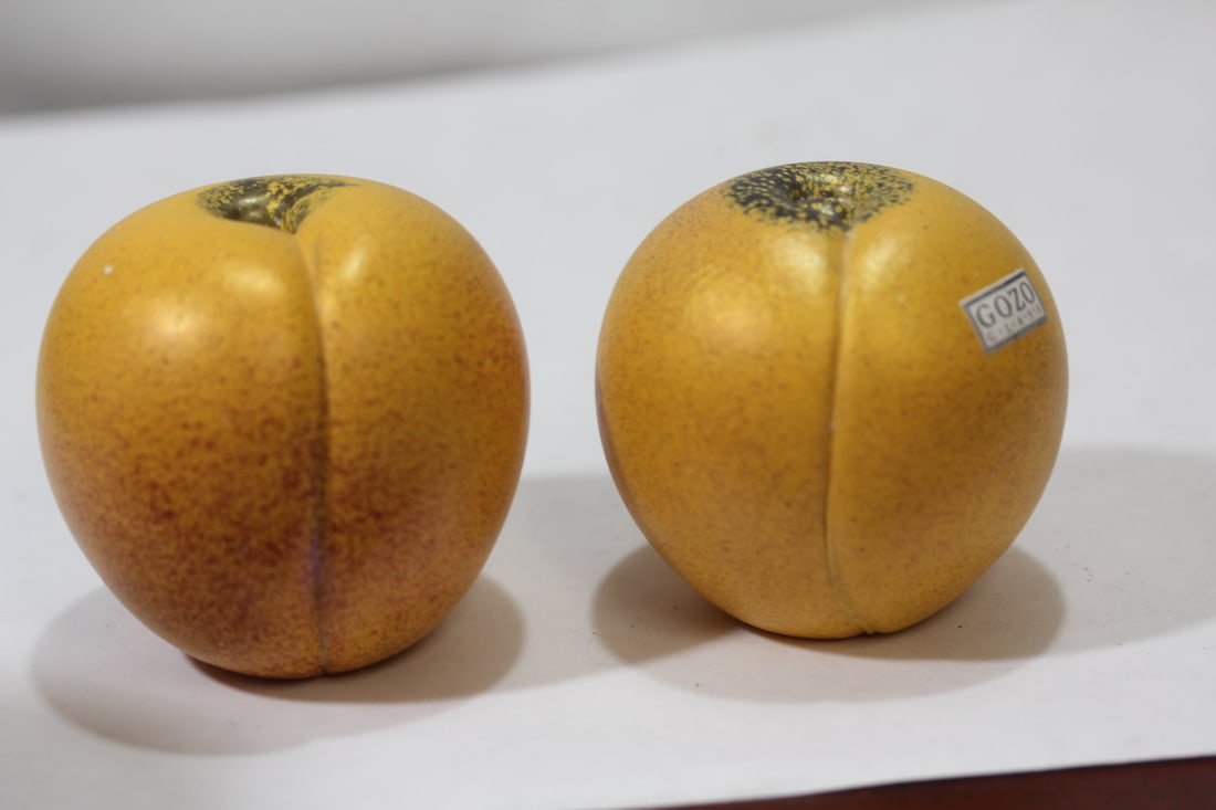 Lot of 2 Signed Gozo Glass Peaches: 3" tall