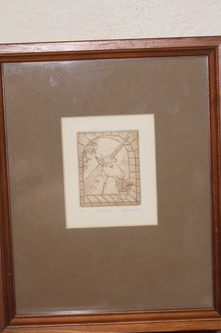 Framed Etching by William F. Fox: overall= 11 1/8" x 9 1/8" - sight= 4" x 3"