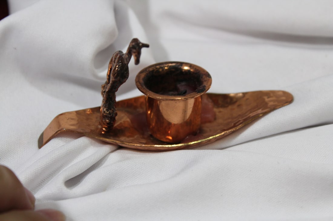 A Copper Candle Holder: 4 1/8" tall