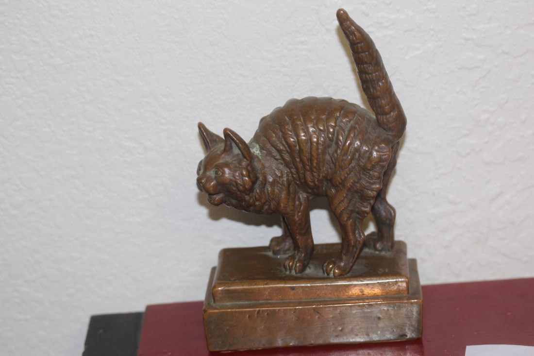 Antique Halloween Bronze Cat: by Pompeian - rare - 6 5/8" tall
