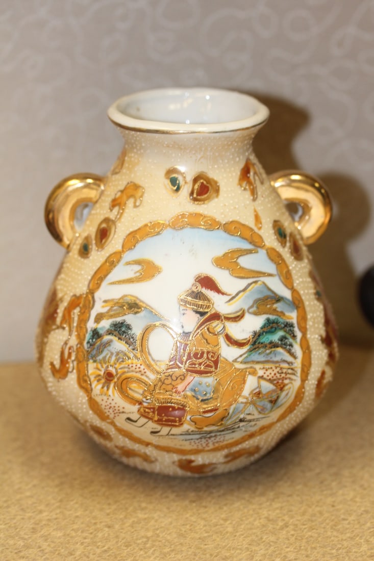 Satsuma Style Bottle: with 2 handles - ceramic - 5 1/2" tall