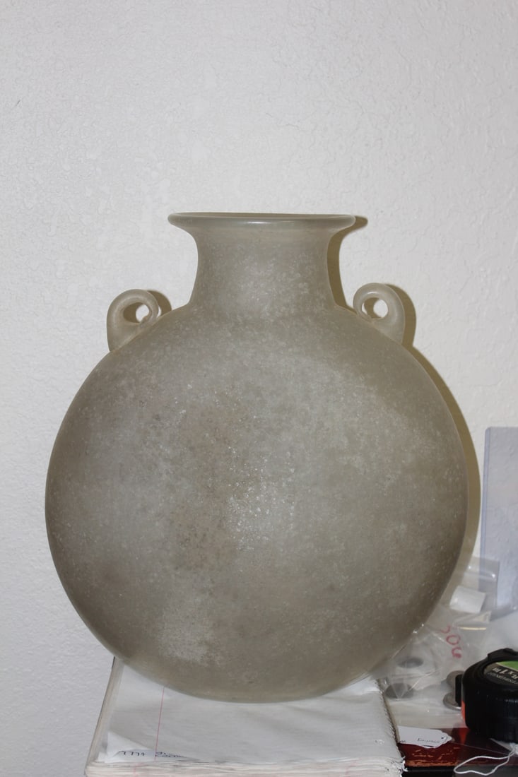 Large Satin Glass Moon Vase: two handle - 14 1/4" tall by 11" wide