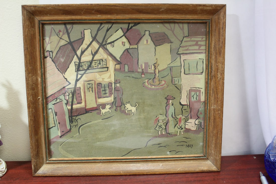 An Old Framed Print: or pastel or other medium by May - overal= 15 1/4" x 13 1/4"