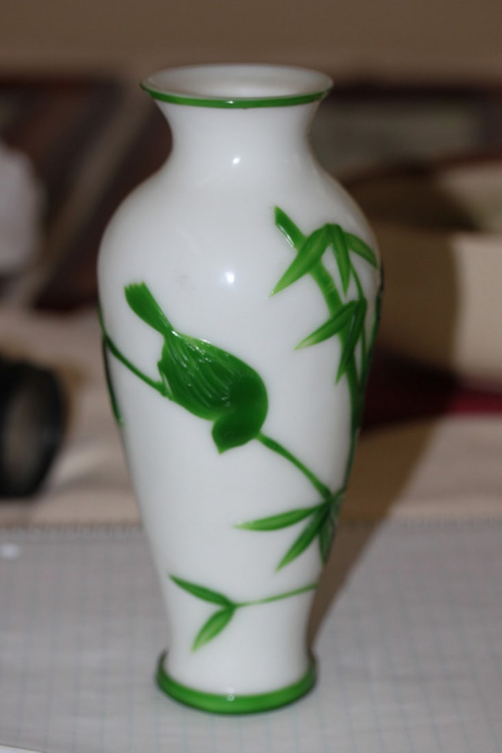 Antique Chinese Green and White Peking Glass Vase: Approximately 8" tall. Circa early 20th century.