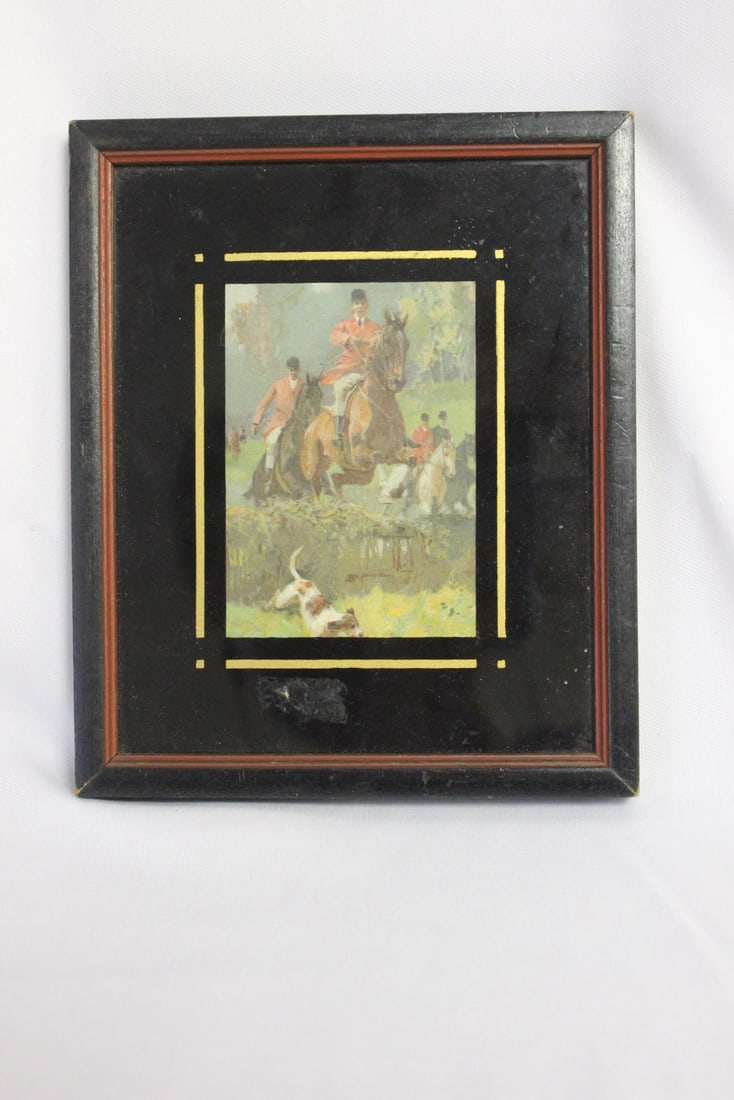 A Framed Hunting Print: 6" tall