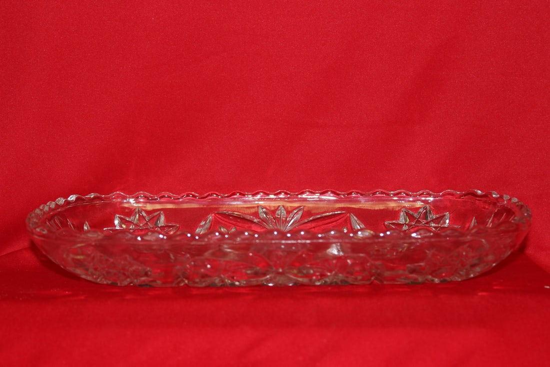 A Pressed Glass Oblong Plate: 12" across