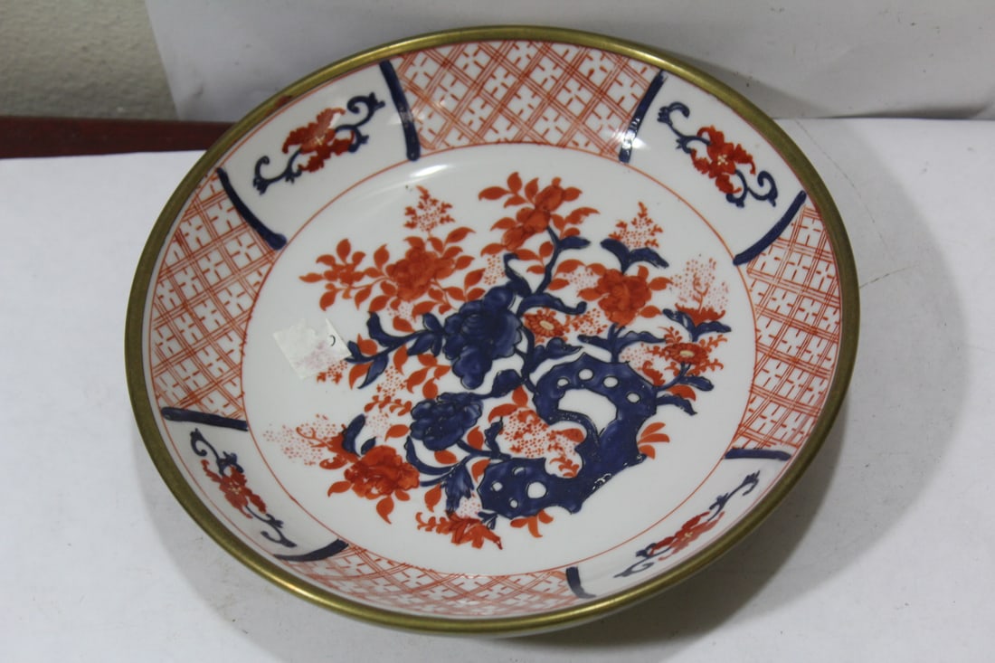 An Oriental Ceramic and Metal Bowl: 7 3/4" in diameter