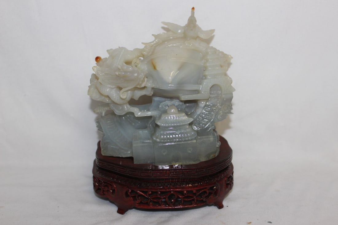 A Chinese Agate Figure on Stand: overall= 7 1/4" tall