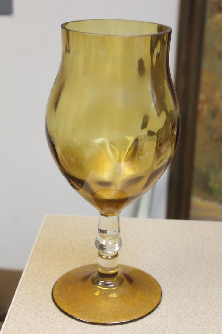 Amber Colour Glass Stem Vase: 12" tall