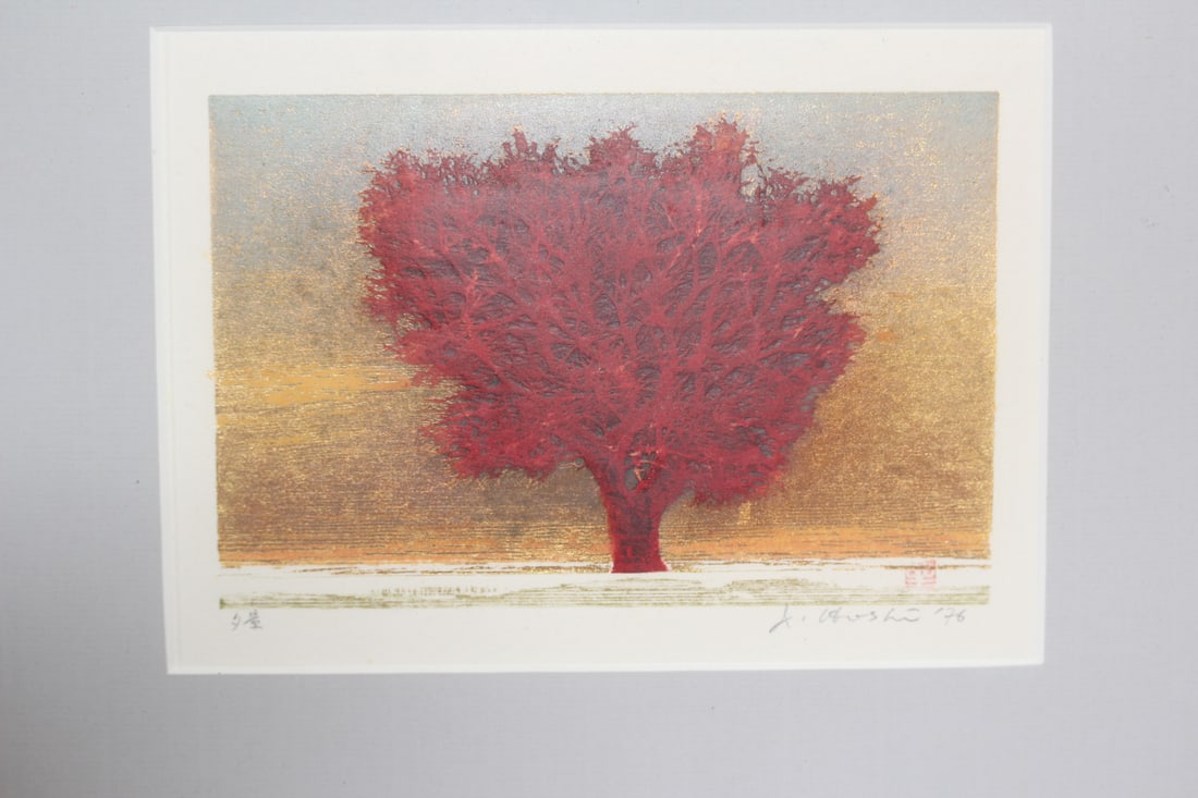 Japanese Woodcut Print: by Joichi Hoshi - framed - overall= 15 1/4" x 13 1/4" - sight= 8" x 6"