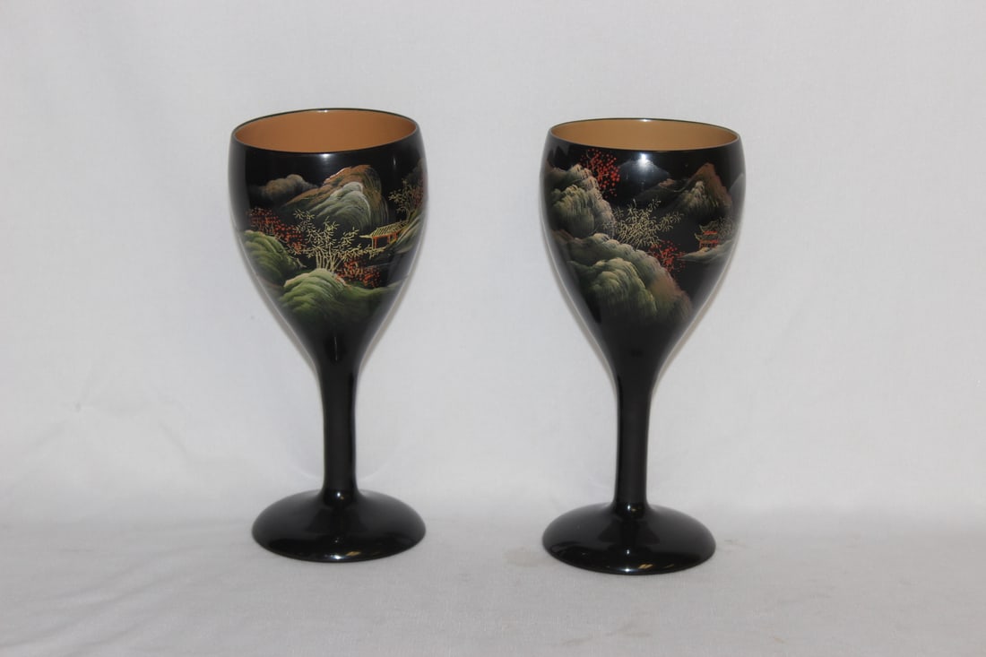Lot of 2 Oriental Lacquer Cups: 6 1/2" tall