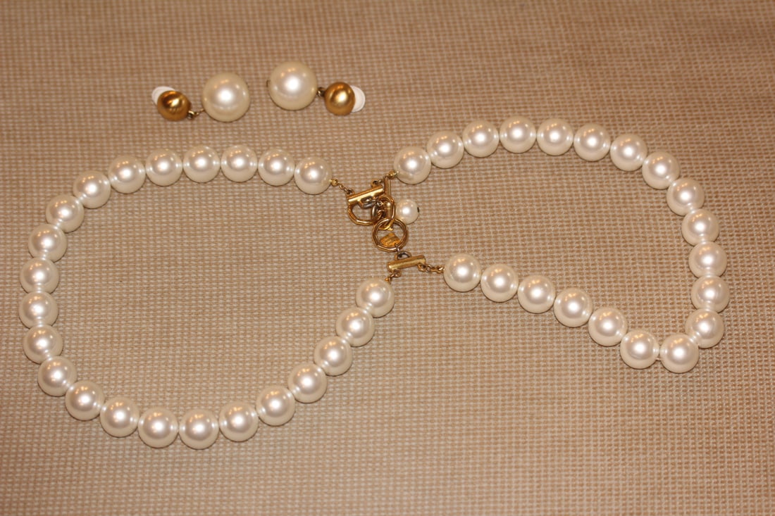 Anne Klein Faix Large Pearl Necklace: choker - and Earrings