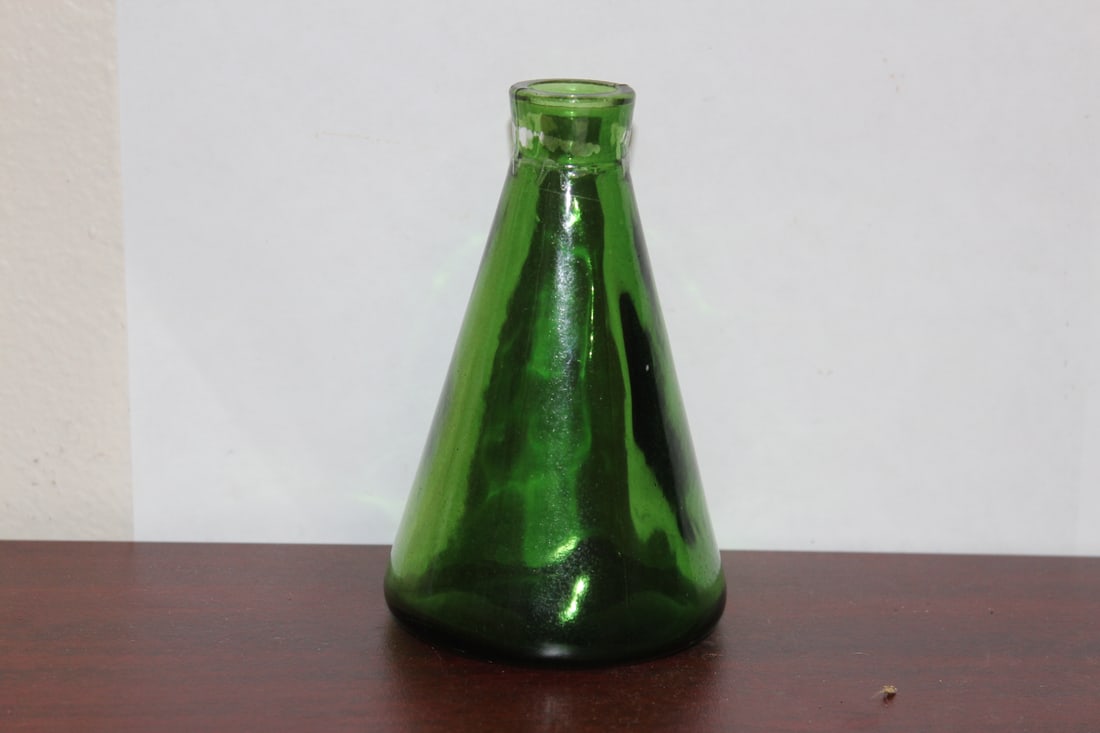 An Old Green Glass Beaker: 5 3/8" tall