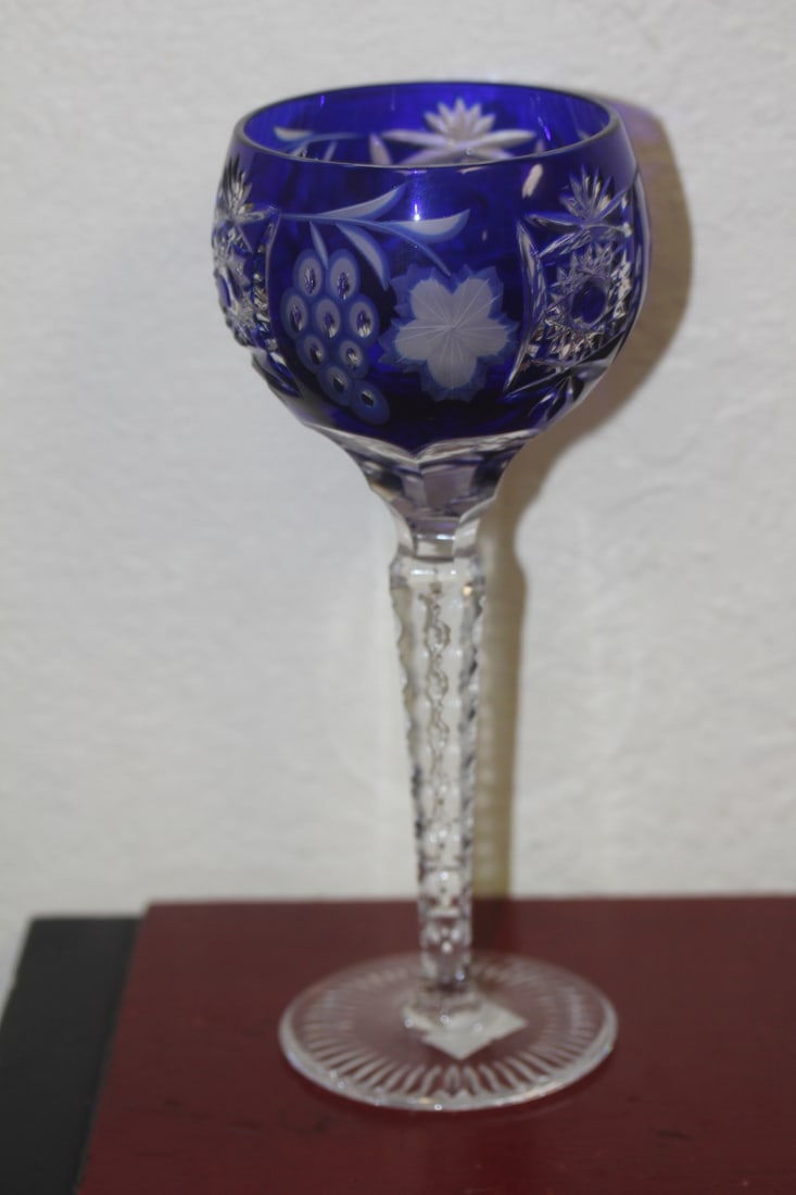 Blue Color Cut Glass Goblet: 8 1/2" tall