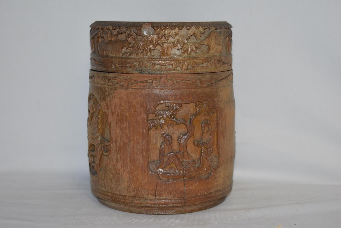An Antique Chinese Bamboo Brush Pot: well carved