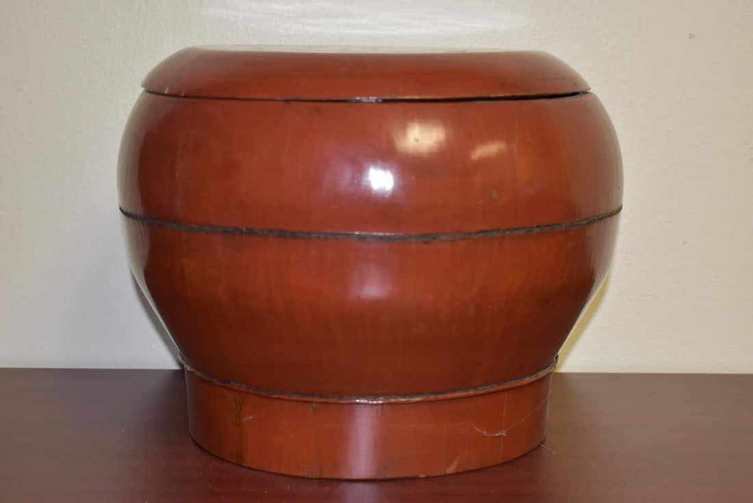 Vintage Chinese Wooden Rice or Food Holder: 9 3/4" tall