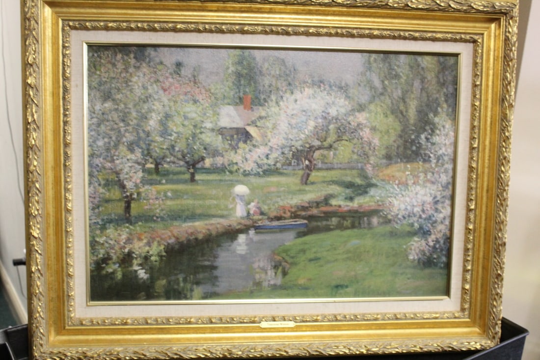 A Monet Style Print on Canvas: Framed - 33 1/2" x 25 1/2" - beautiful print - nice gilted wood frame