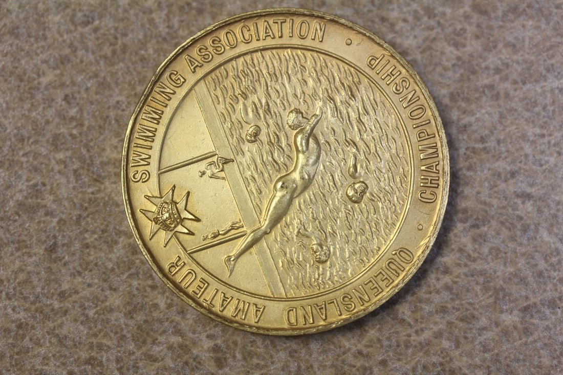 Queensland Amateur Swimming Championship Medal: Amateur Swimming Association championship - 1940's to 1950's - Australia - 1 5/8" in diameter