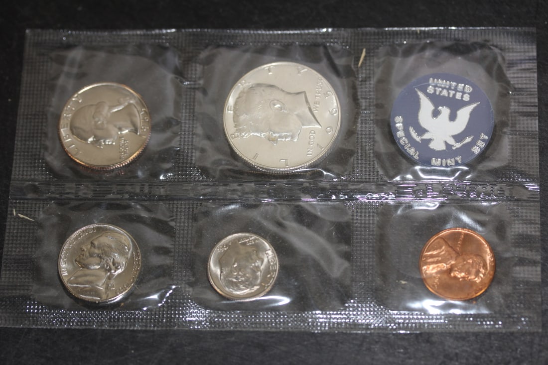 1965 Treasury Department US Coin Set: Kennedy half is 40% silver - uncirculated
