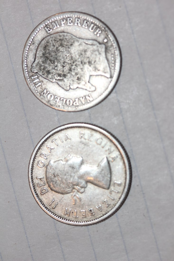 Lot of 2 Foreign Silver Coins: Canada and France