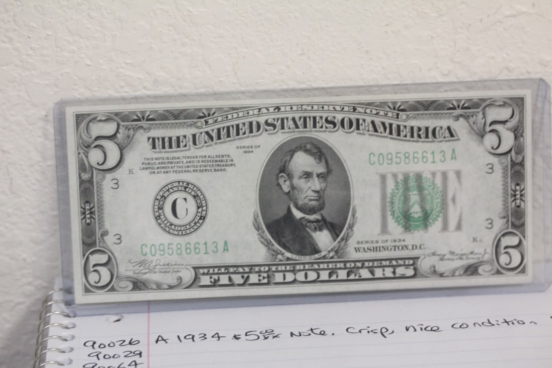 1934 $5.00 Note: crisp, nice condition