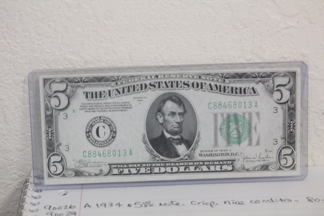 1934 $5.00 Note: crisp, nice condition