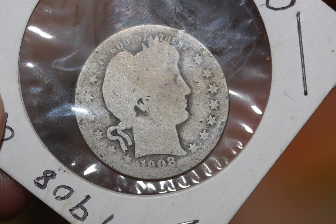 1908-D Barber Silver Quarter: as shown on photos