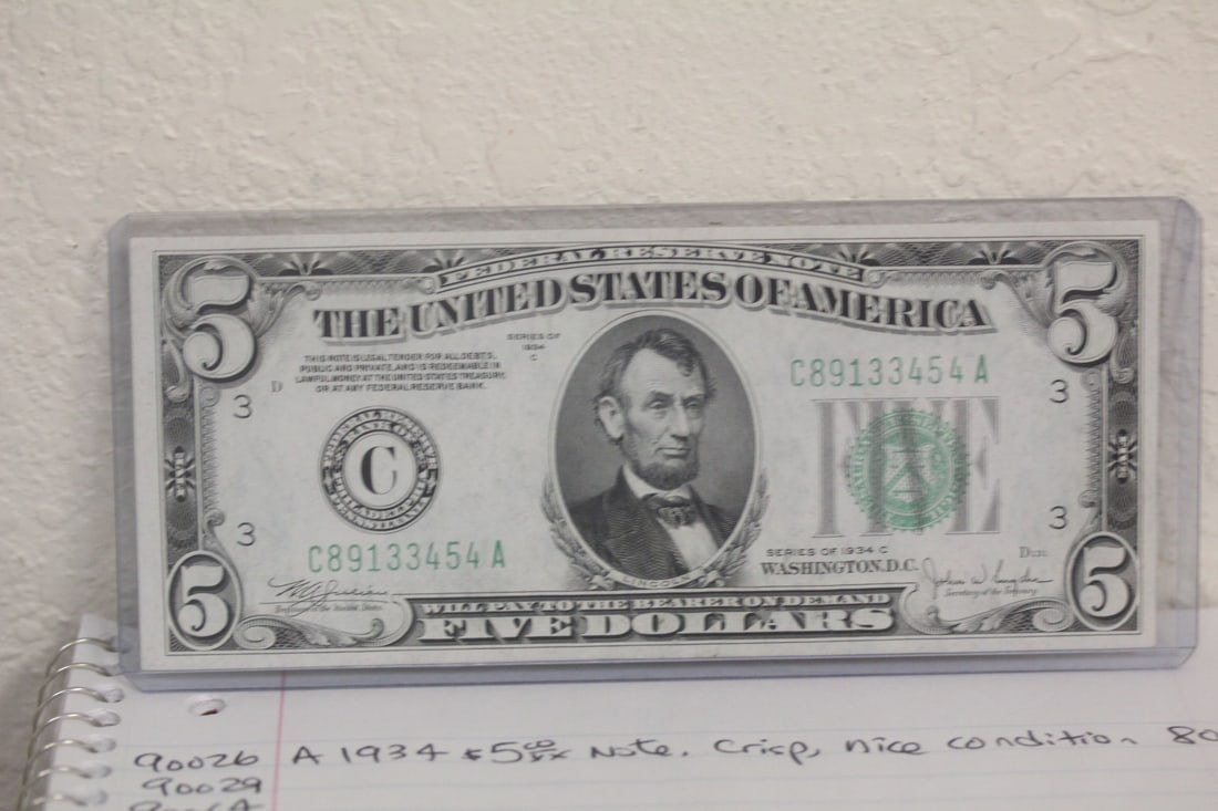 1934 $5.00 Note: crisp, nice condition