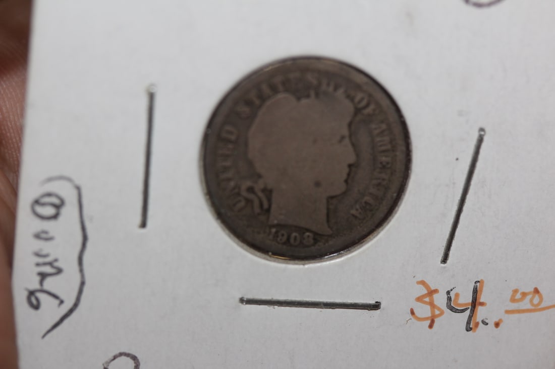 1908-D Barber Silver Dime: as shown