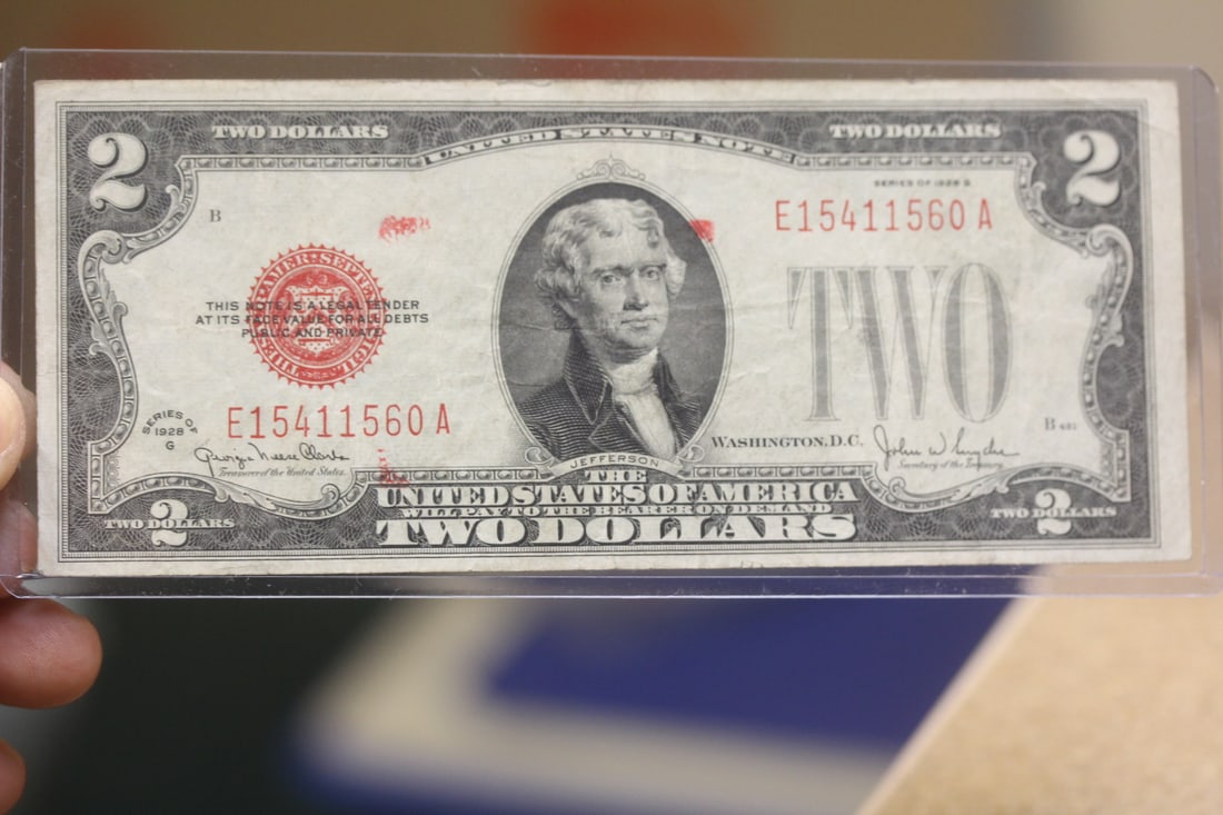 Rare 1928 $2.00 Error Note: ink smear in three places