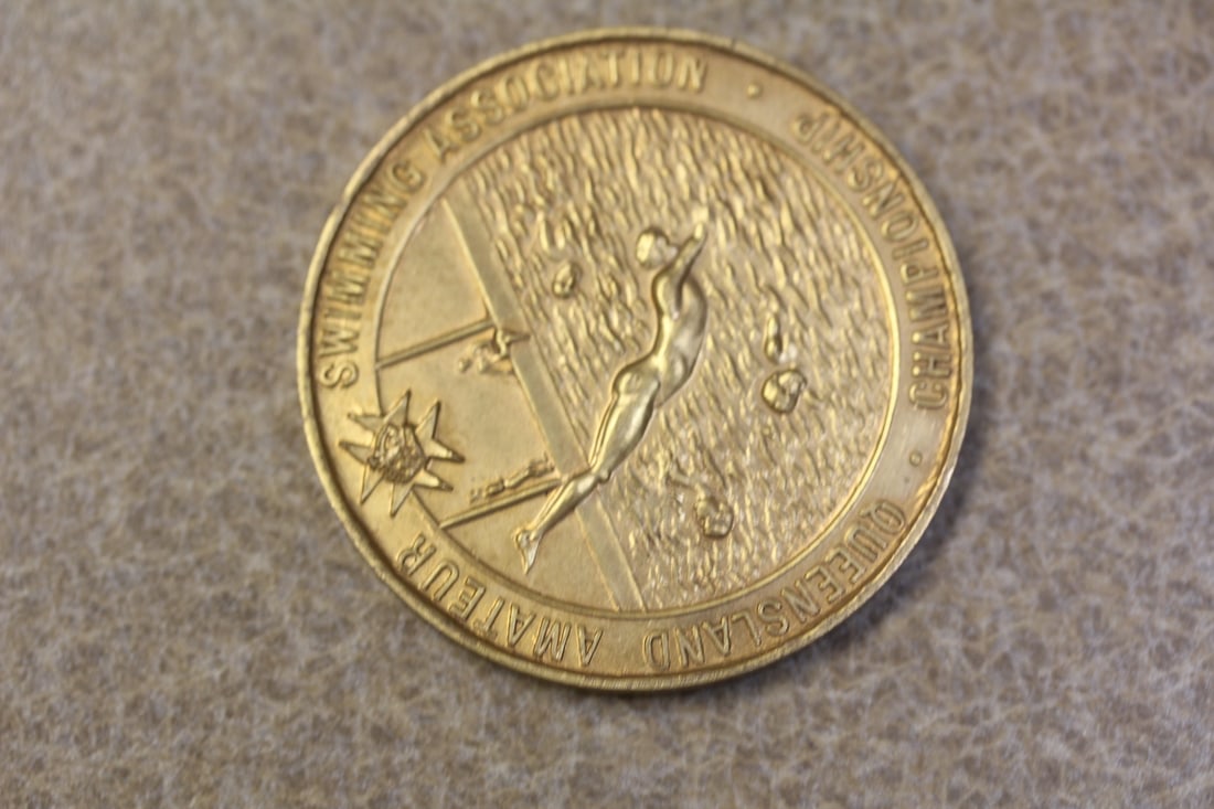 Queensland Amateur Swimming Championship Medal: Amateur Swimming Association championship - 1940's to 1950's - Australia - 1 5/8" in diameter