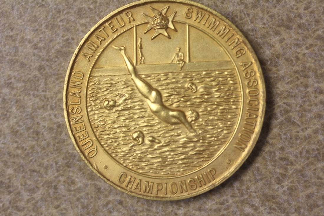 Queensland Amateur Swimming Championship Medal: Amateur Swimming Association championship - 1940's to 1950's - Australia - 1 5/8" in diameter