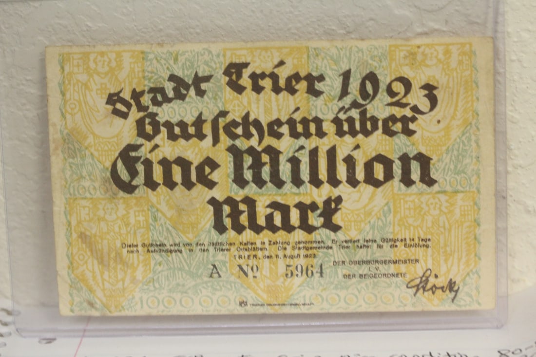 1923 Germany One Million Mark Bank Note: Weimar Republic Trier one million mark note
