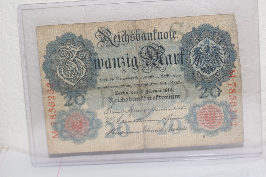 German 1910's 20 Mark Bank Note: as shown