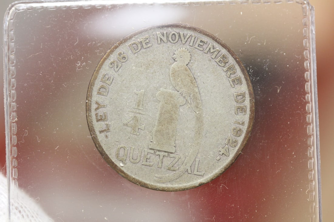 1924 Guatemala 1/4 Quetzal Silver Coin: 72% silver