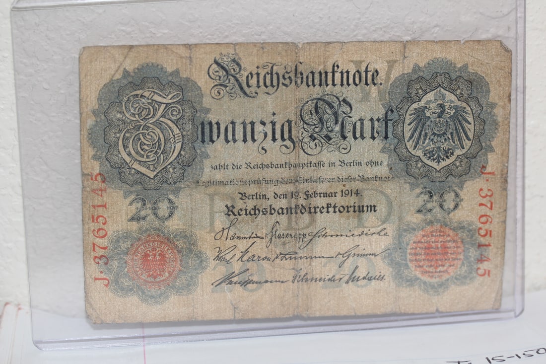 German 1910's 20 Mark Bank Note: as shown